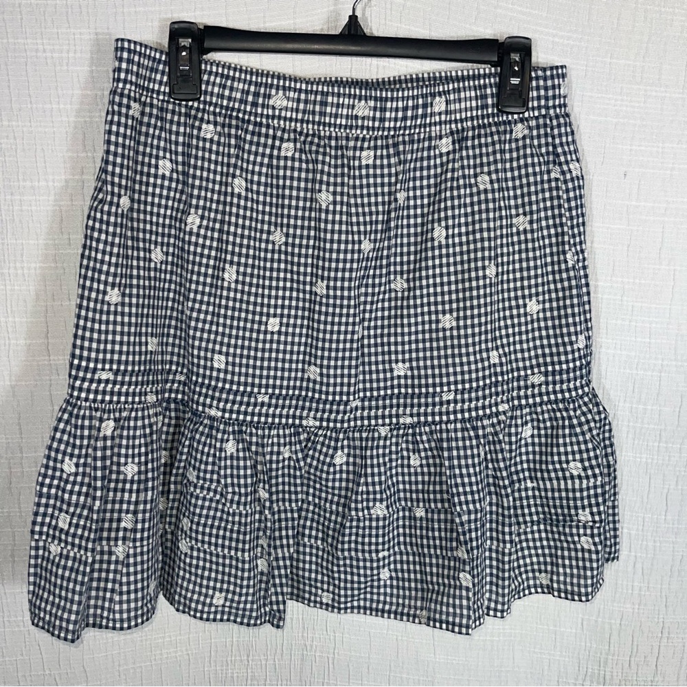 Madewell Navy Blue‎ Embroidered Tiered Pull-On Mini Skirt in Gingham Check new - Picture 5 of 11